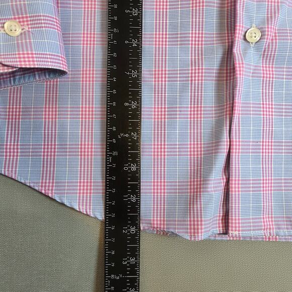 Pronto Uomo Slim Fit Non-Iron Pink Blue Plaid Dress Shirt 16 32/33 - Picture 7 of 12